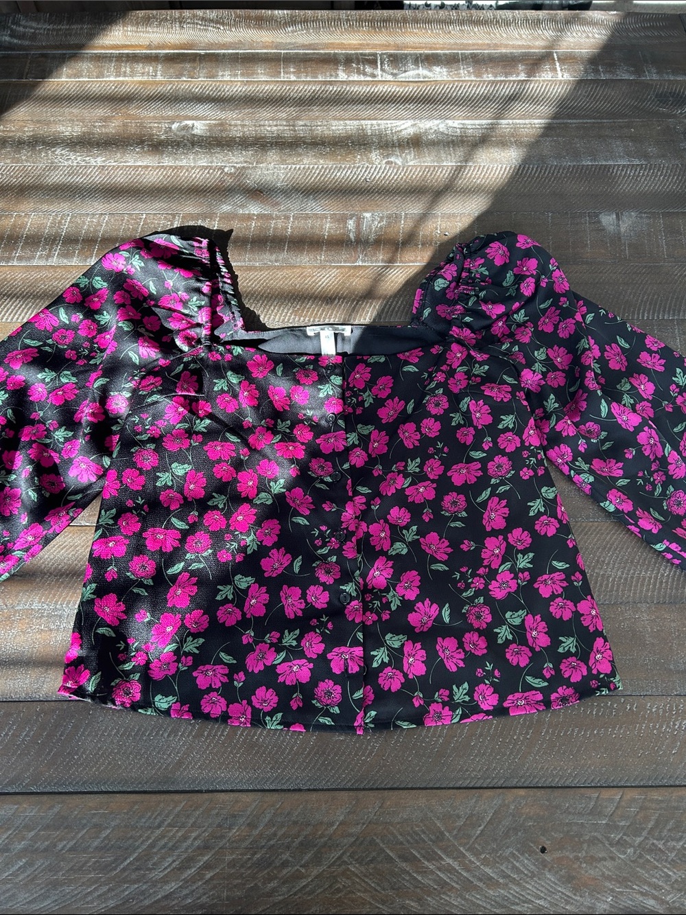 Leith Black Blouse with Pink Floral Print